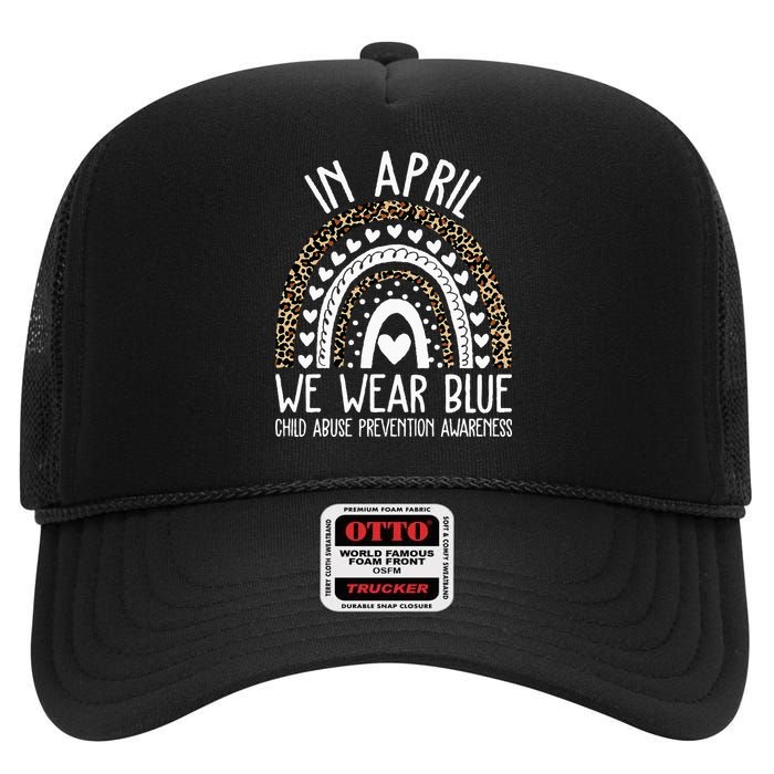 In April We Wear Blue Cool Child Abuse Prevention Awareness High Crown Mesh Back Trucker Hat