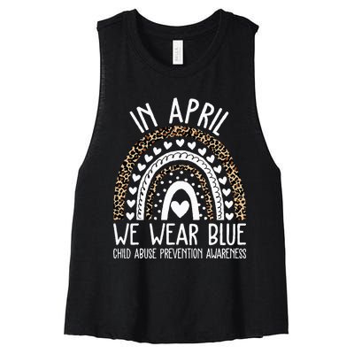 In April We Wear Blue Cool Child Abuse Prevention Awareness Women's Racerback Cropped Tank