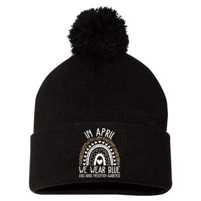 In April We Wear Blue Cool Child Abuse Prevention Awareness Pom Pom 12in Knit Beanie