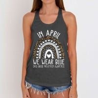 In April We Wear Blue Cool Child Abuse Prevention Awareness Women's Knotted Racerback Tank