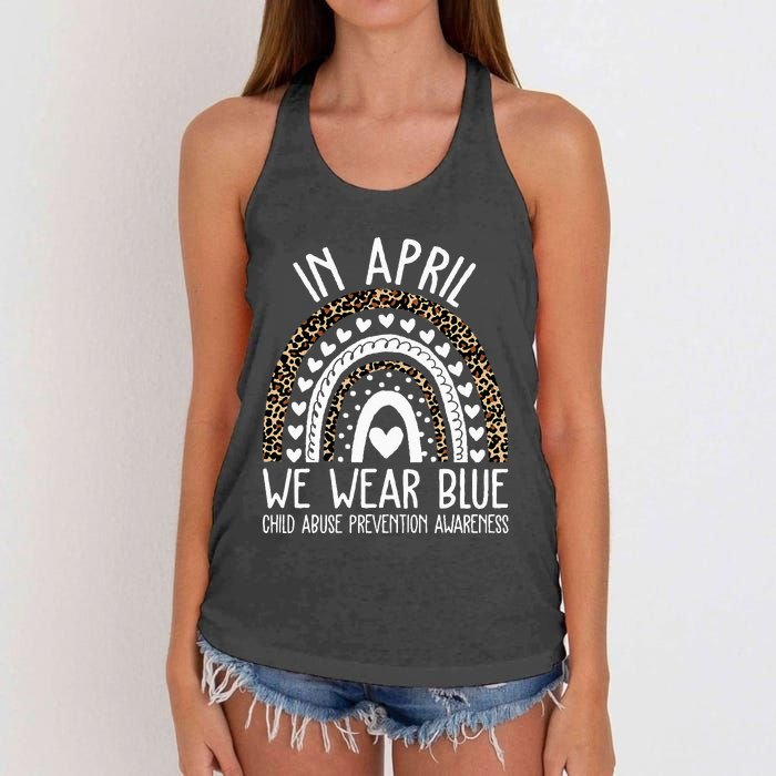 In April We Wear Blue Cool Child Abuse Prevention Awareness Women's Knotted Racerback Tank