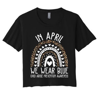 In April We Wear Blue Cool Child Abuse Prevention Awareness Women's Crop Top Tee