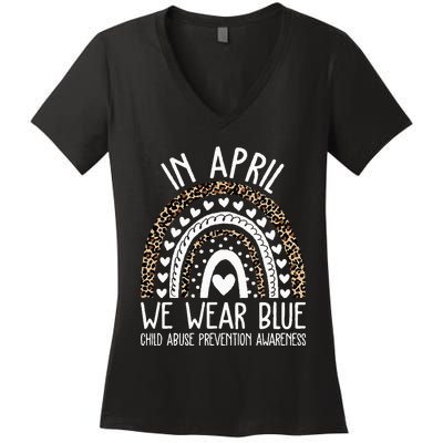 In April We Wear Blue Cool Child Abuse Prevention Awareness Women's V-Neck T-Shirt