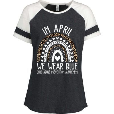 In April We Wear Blue Cool Child Abuse Prevention Awareness Enza Ladies Jersey Colorblock Tee