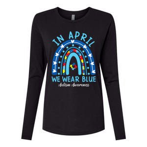 In April We Wear Blue Rainbow Autism Awareness Month Womens Cotton Relaxed Long Sleeve T-Shirt