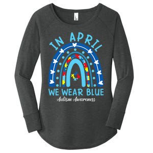 In April We Wear Blue Rainbow Autism Awareness Month Women's Perfect Tri Tunic Long Sleeve Shirt