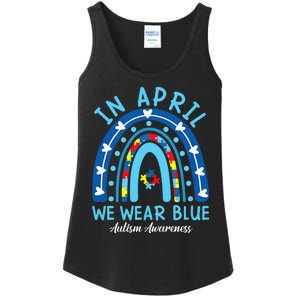 In April We Wear Blue Rainbow Autism Awareness Month Ladies Essential Tank