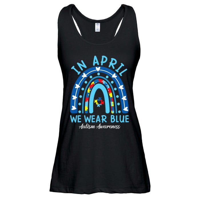 In April We Wear Blue Rainbow Autism Awareness Month Ladies Essential Flowy Tank