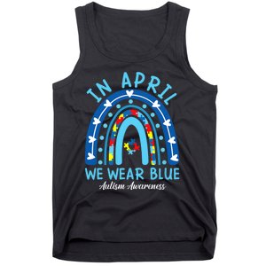 In April We Wear Blue Rainbow Autism Awareness Month Tank Top