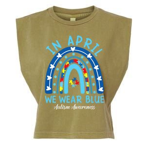 In April We Wear Blue Rainbow Autism Awareness Month Garment-Dyed Women's Muscle Tee