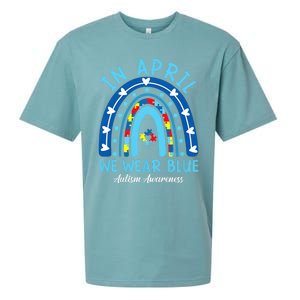 In April We Wear Blue Rainbow Autism Awareness Month Sueded Cloud Jersey T-Shirt