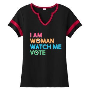 I Am Woman Watch Me Vote Ladies Halftime Notch Neck Tee