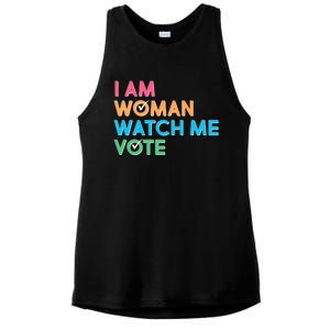 I Am Woman Watch Me Vote Ladies PosiCharge Tri-Blend Wicking Tank