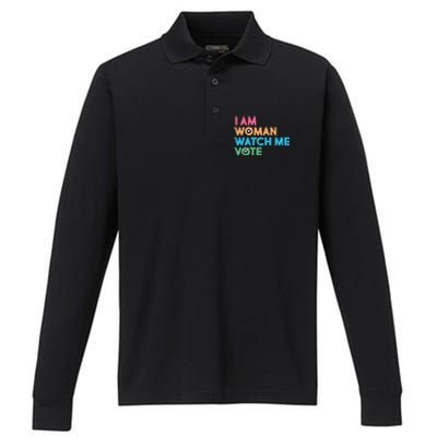 I Am Woman Watch Me Vote Performance Long Sleeve Polo