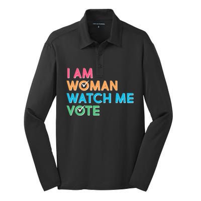 I Am Woman Watch Me Vote Silk Touch Performance Long Sleeve Polo