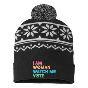 I Am Woman Watch Me Vote USA-Made Snowflake Beanie