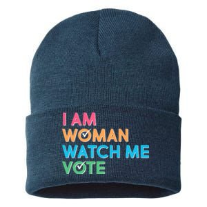 I Am Woman Watch Me Vote Sustainable Knit Beanie