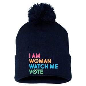 I Am Woman Watch Me Vote Pom Pom 12in Knit Beanie