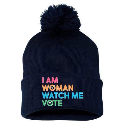 I Am Woman Watch Me Vote Pom Pom 12in Knit Beanie