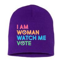 I Am Woman Watch Me Vote Short Acrylic Beanie