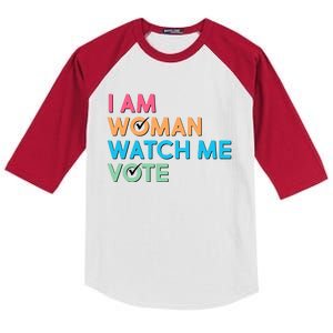 I Am Woman Watch Me Vote Kids Colorblock Raglan Jersey