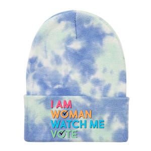 I Am Woman Watch Me Vote Tie Dye 12in Knit Beanie