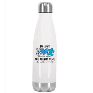 In April We Wear Blue Autism Awareness Stainless Steel Insulated Water Bottle