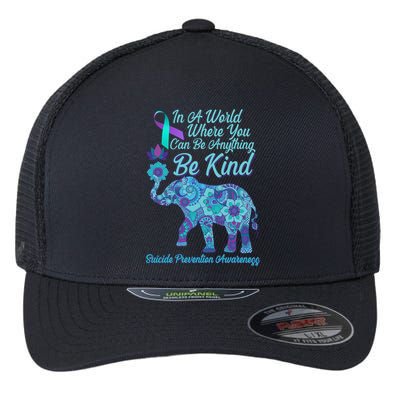 In A World Where You Can Be Anything Be Kind Elephant Flexfit Unipanel Trucker Cap