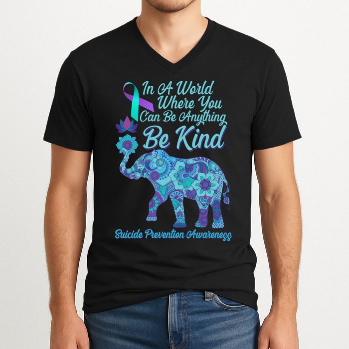 In A World Where You Can Be Anything Be Kind Elephant V-Neck T-Shirt