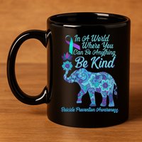 In A World Where You Can Be Anything Be Kind Elephant 11oz C Handle Ceramic Mug