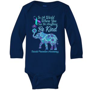 In A World Where You Can Be Anything Be Kind Elephant Baby Long Sleeve Bodysuit