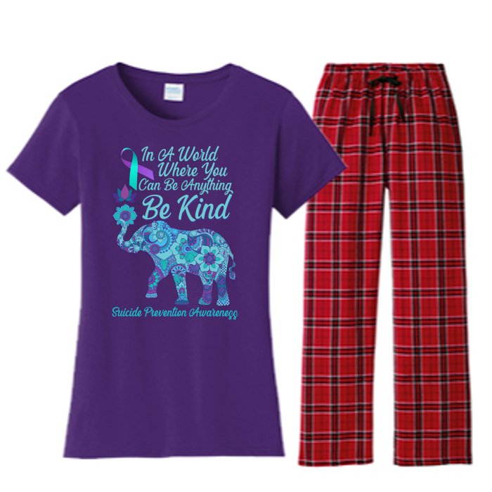 In A World Where You Can Be Anything Be Kind Elephant Women's Flannel Pajama Set