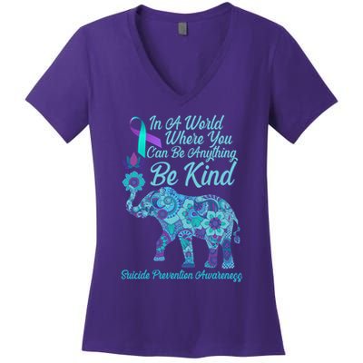 In A World Where You Can Be Anything Be Kind Elephant Women's V-Neck T-Shirt