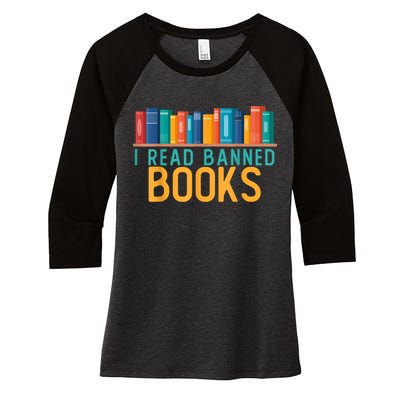 I Am With The Banned Books Shirts Funny I Read Banned Books Women's Tri-Blend 3/4-Sleeve Raglan Shirt