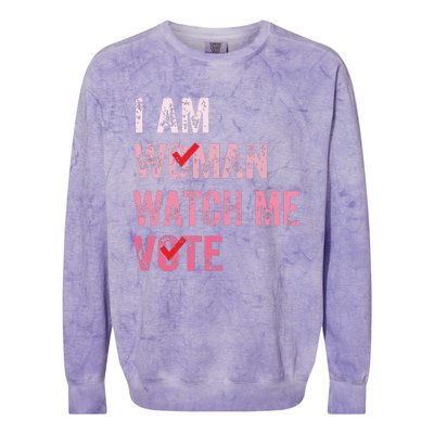 I Am Woman Watch Me Vote Vintage Voting Colorblast Crewneck Sweatshirt