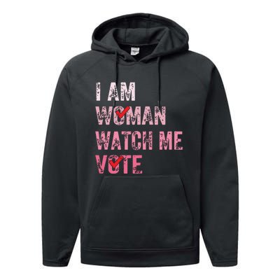 I Am Woman Watch Me Vote Vintage Voting Performance Fleece Hoodie