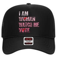 I Am Woman Watch Me Vote Vintage Voting High Crown Mesh Back Trucker Hat