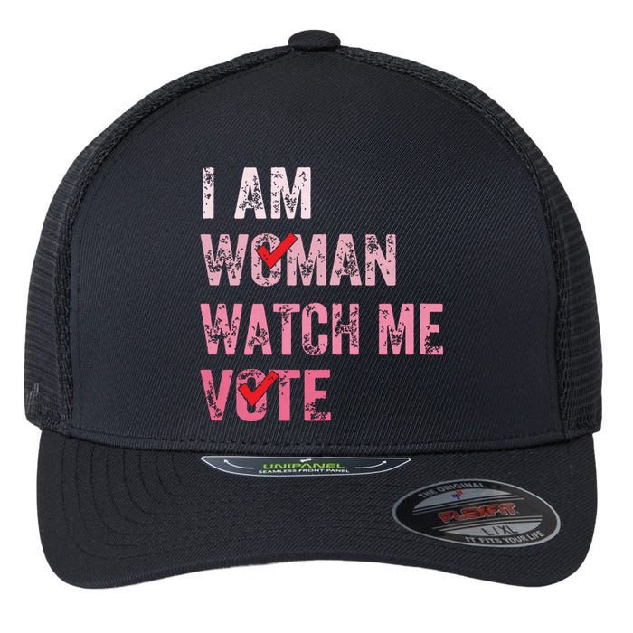 I Am Woman Watch Me Vote Vintage Voting Flexfit Unipanel Trucker Cap