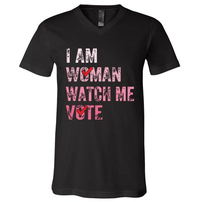 I Am Woman Watch Me Vote Vintage Voting V-Neck T-Shirt