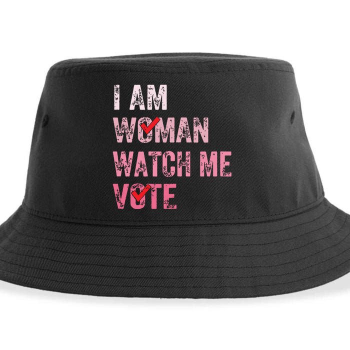 I Am Woman Watch Me Vote Vintage Voting Sustainable Bucket Hat