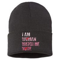 I Am Woman Watch Me Vote Vintage Voting Sustainable Knit Beanie