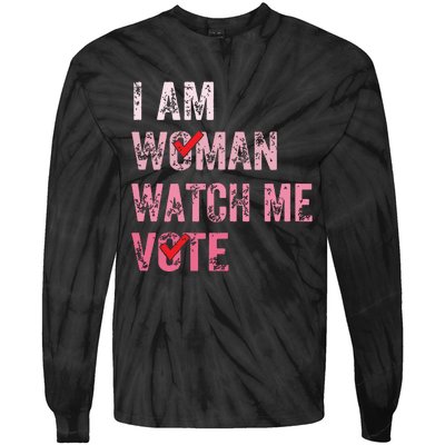 I Am Woman Watch Me Vote Vintage Voting Tie-Dye Long Sleeve Shirt