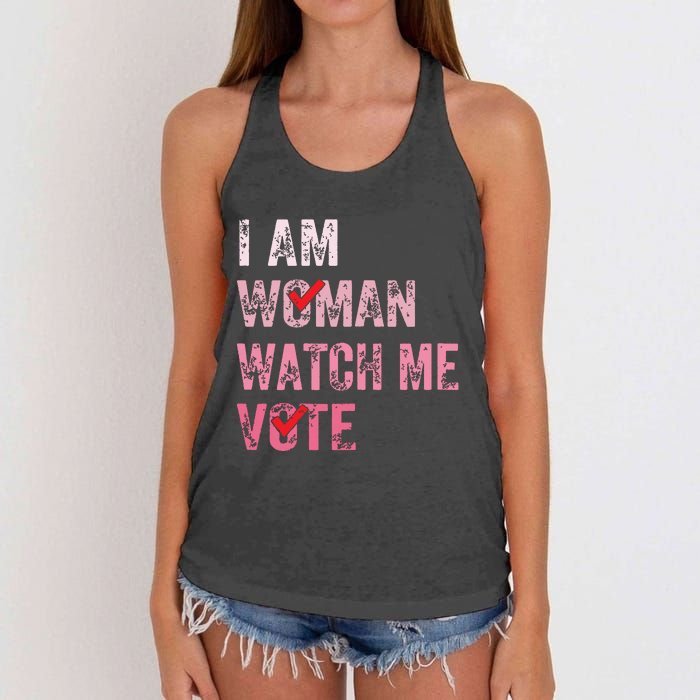 I Am Woman Watch Me Vote Vintage Voting Women's Knotted Racerback Tank