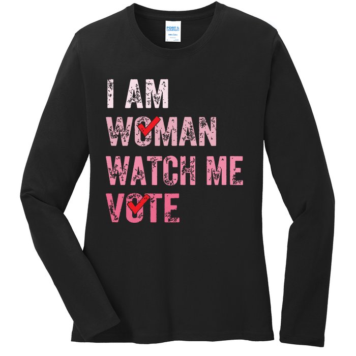 I Am Woman Watch Me Vote Vintage Voting Ladies Long Sleeve Shirt