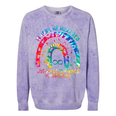 In April We Wear Red Autism Awareness Acceptance Red Instead Gift Colorblast Crewneck Sweatshirt