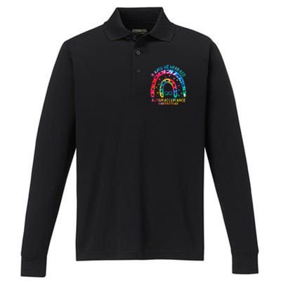 In April We Wear Red Autism Awareness Acceptance Red Instead Gift Performance Long Sleeve Polo