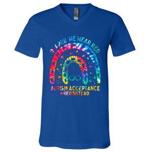 In April We Wear Red Autism Awareness Acceptance Red Instead Gift V-Neck T-Shirt