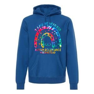 In April We Wear Red Autism Awareness Acceptance Red Instead Gift Premium Hoodie