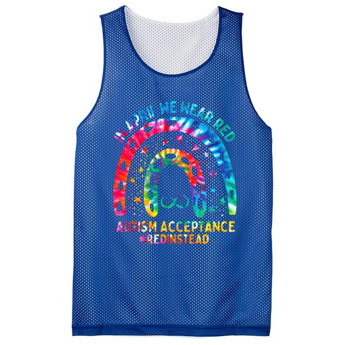 In April We Wear Red Autism Awareness Acceptance Red Instead Gift Mesh Reversible Basketball Jersey Tank