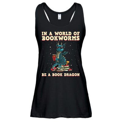 In A World Full Of Bookworms Be A Book Dragon Ladies Essential Flowy Tank